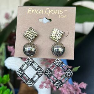 Antiqued Gold Silver Dangle Erica Lyons Fashion Earrings $16ea / 3 for $25